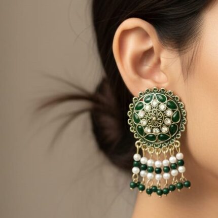 Traditional Multicolor Ethnic Earrings with Pearl Dangles